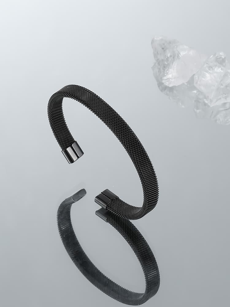 バングル 男性用網目編み込み細身バングル ステンレス