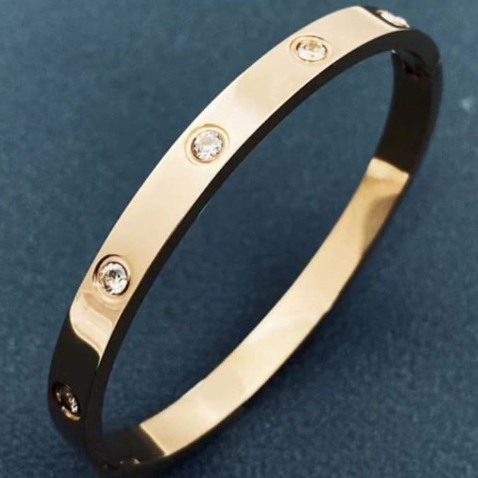 バングル 宝石輝く上品ペアバングル 金色銀色二色組 ゴールド