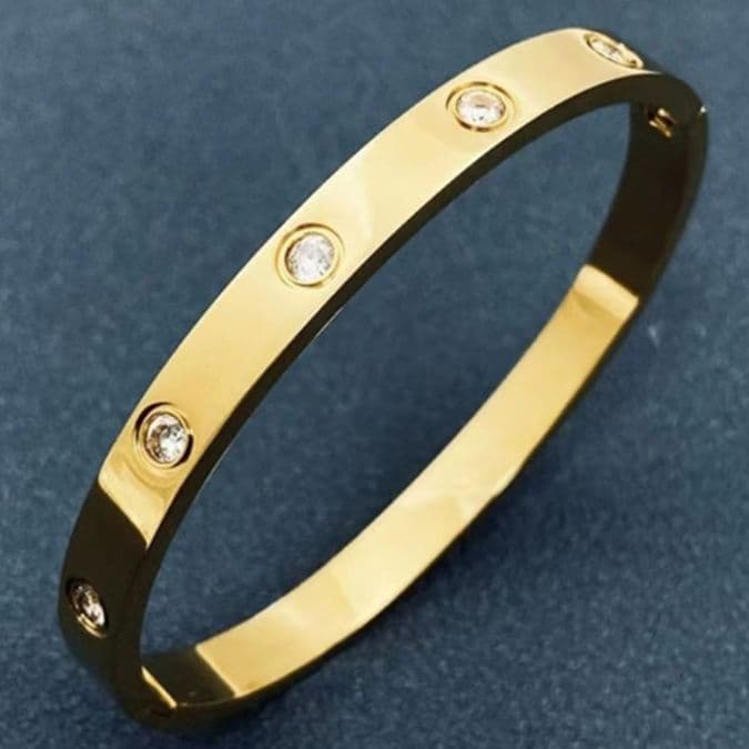 バングル 宝石輝く上品ペアバングル 金色銀色二色組 ゴールド