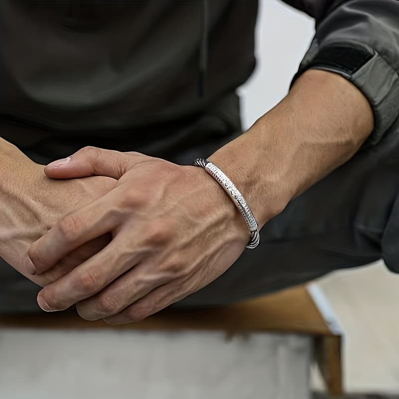 バングル シルバー 男性用捻り模様バングル伝統文字刻印開運腕輪