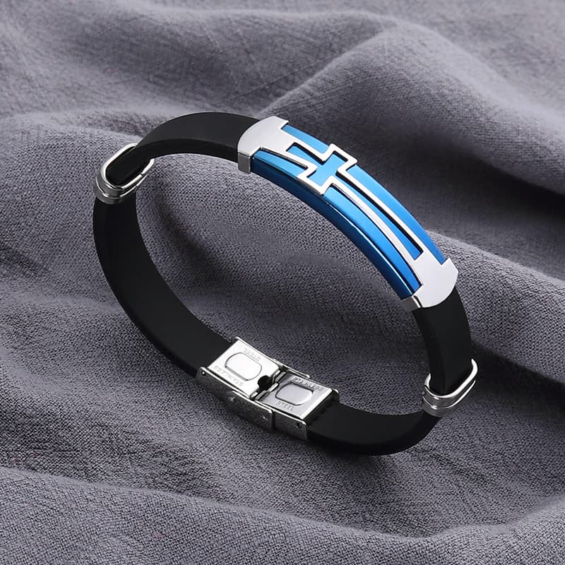 バングル 男性用十字装飾シリコンバングル ステンレス